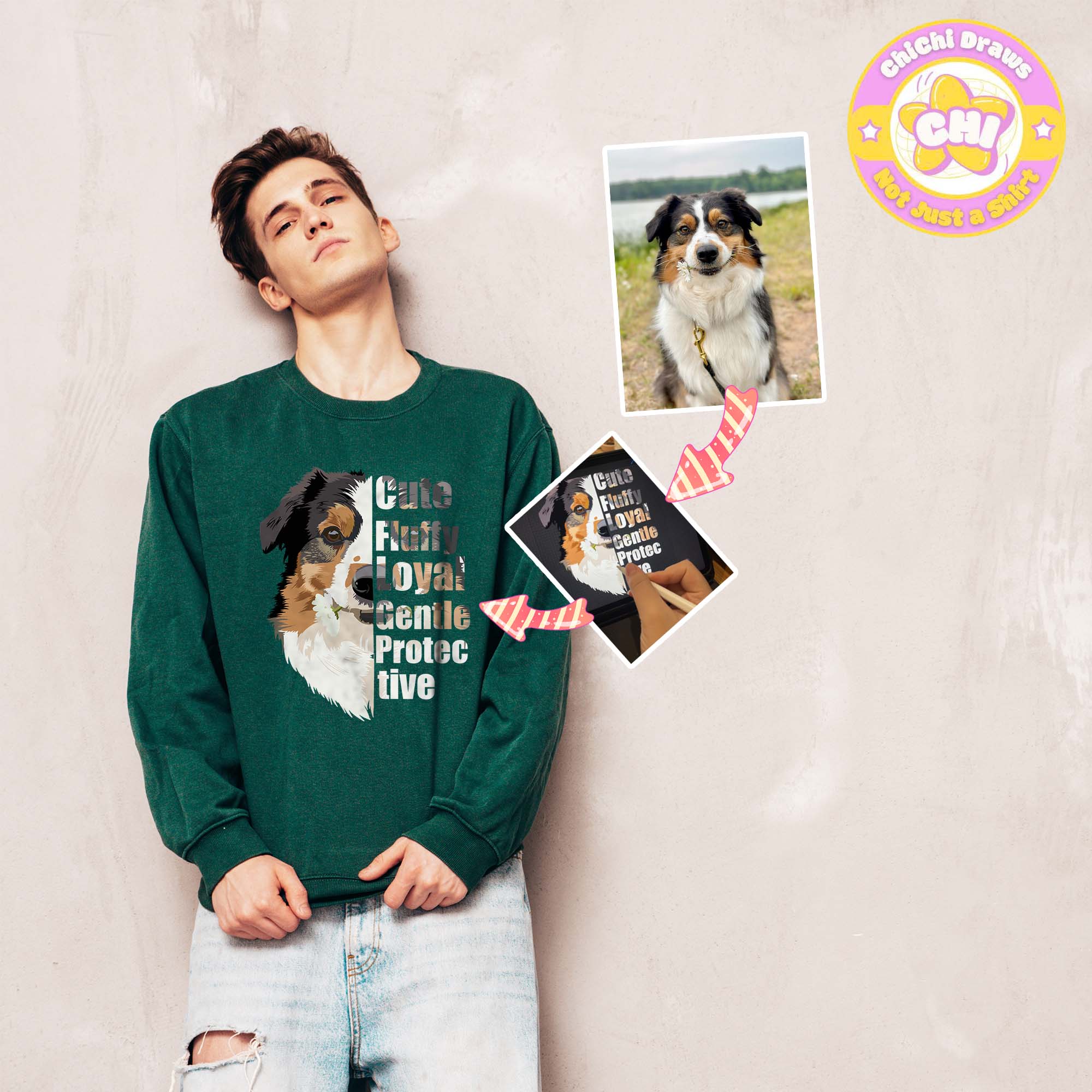 Custom Sweet Shirt Your Pet Haft Face (Gildan 18000)