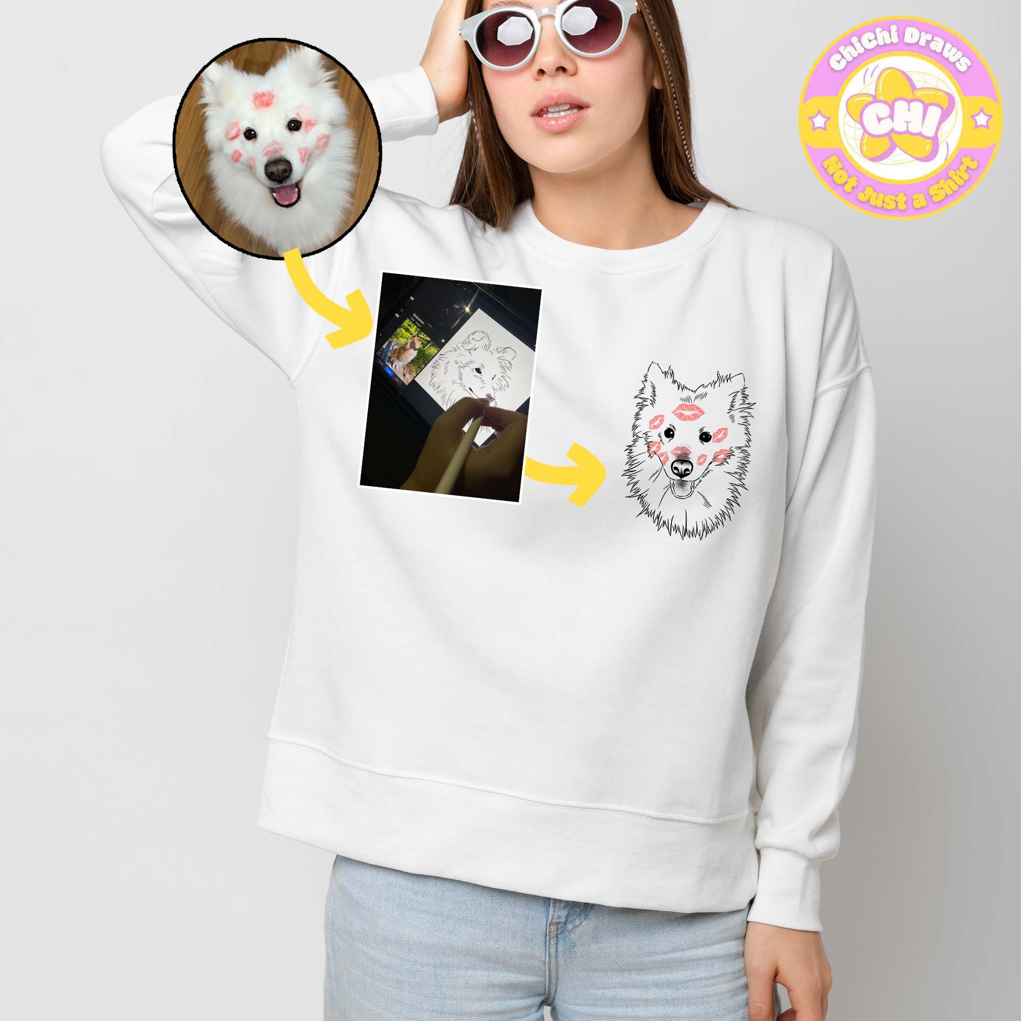 Custom Sweet Shirt Your Pet Line Art (Gildan 18000)